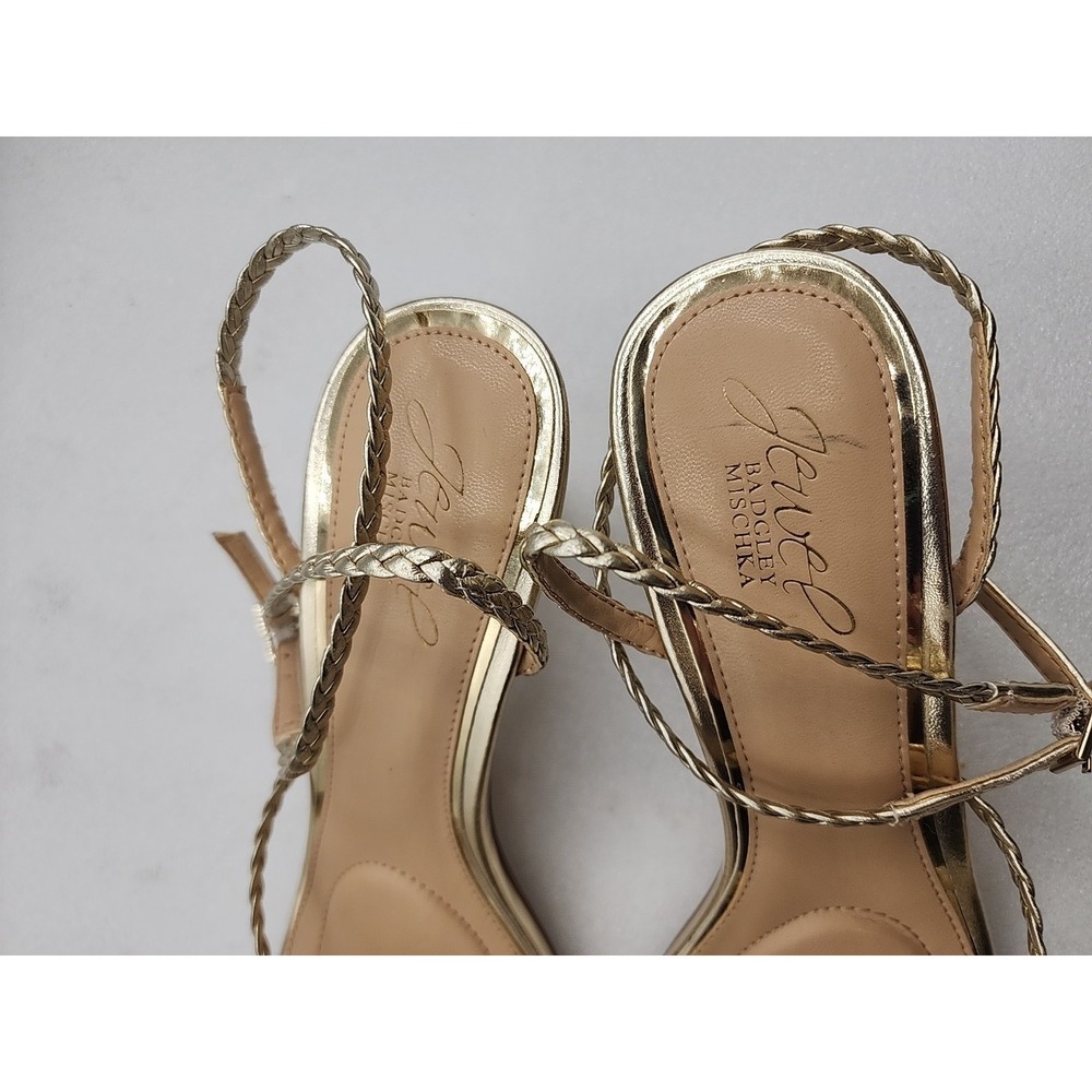 Jewel BADGLEY MISCHKA Ankle Wrap Strap Light Gold Low Heels Size 8.5 - Picture 5 of 8